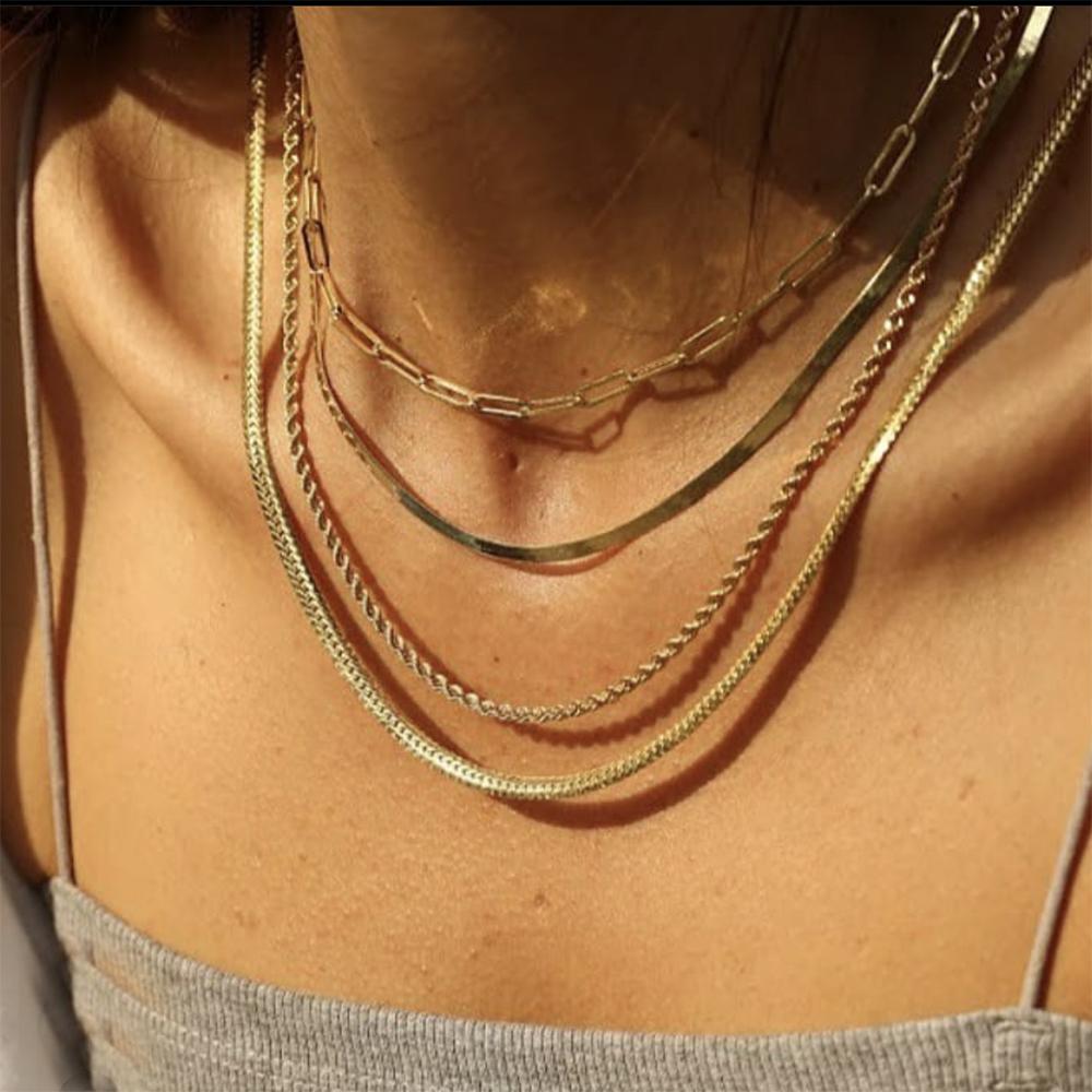 Classic Clavicle Blade Snake Chain Necklace for Women Fashion Gold Color Twist Flat Chokers Necklace Zircon