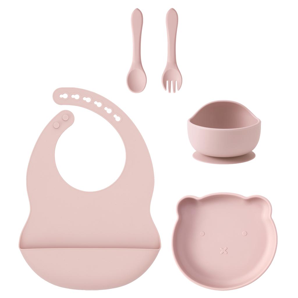 Color Kids 5PCS Food Grade Silicone Feeding Set Sucker Dishes Plate Self Feeding Bowl Sippy Cup BPA Free Toddler Meal Essentials