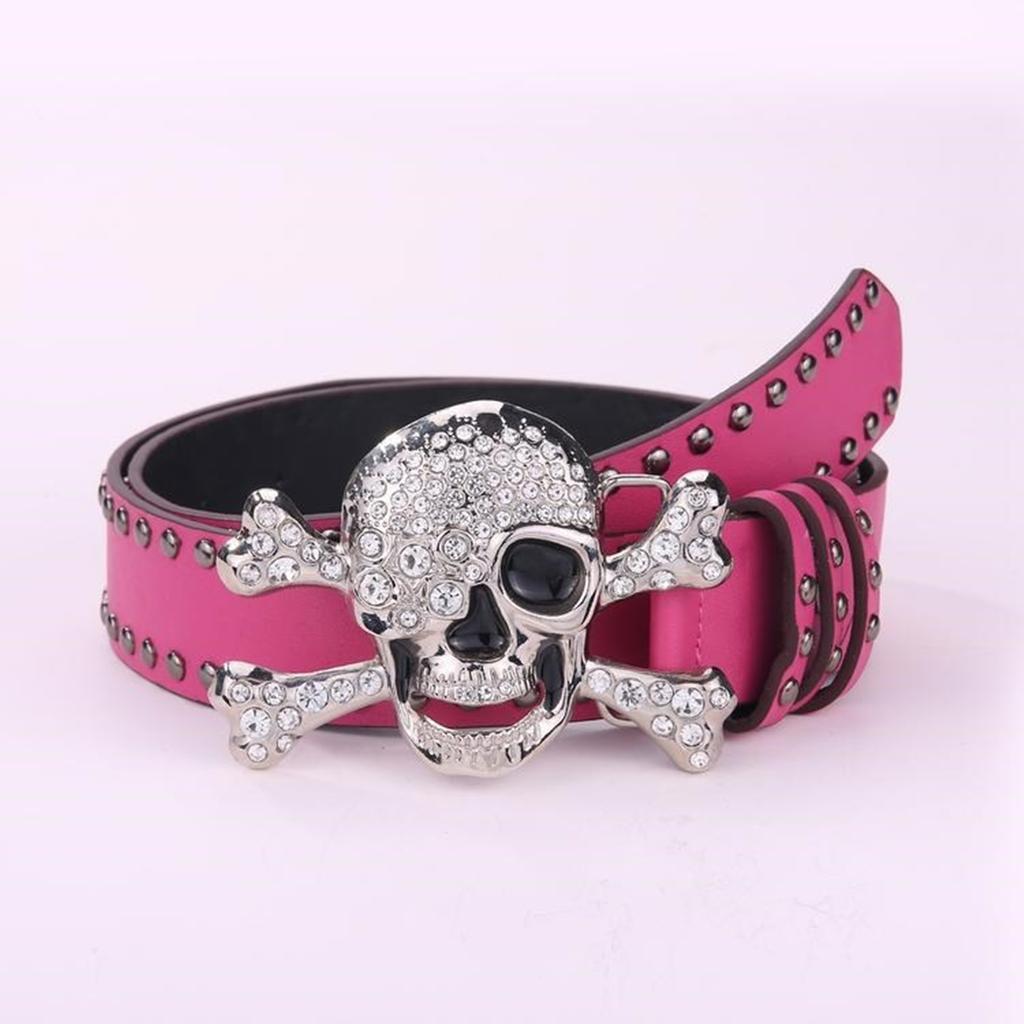 Trend PU Belt with Rhinestones Skull Buckle Waist Belt Fashion Enthusiasts Belt Coat Jeans Dress Female Waistband
