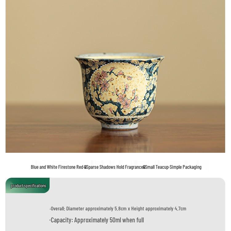 

Episode 2 Blue and White Flint Teacup: Red Sparse Shadows, Fragrance-Infused Ceramic Gongfu Single Cup for Luxurious Tea Tasting.