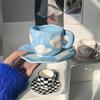 Creative Small Fresh Underglaze Color Hand-painted White Cloud Coffee Cup and Saucer Hand-squeezed Irregular