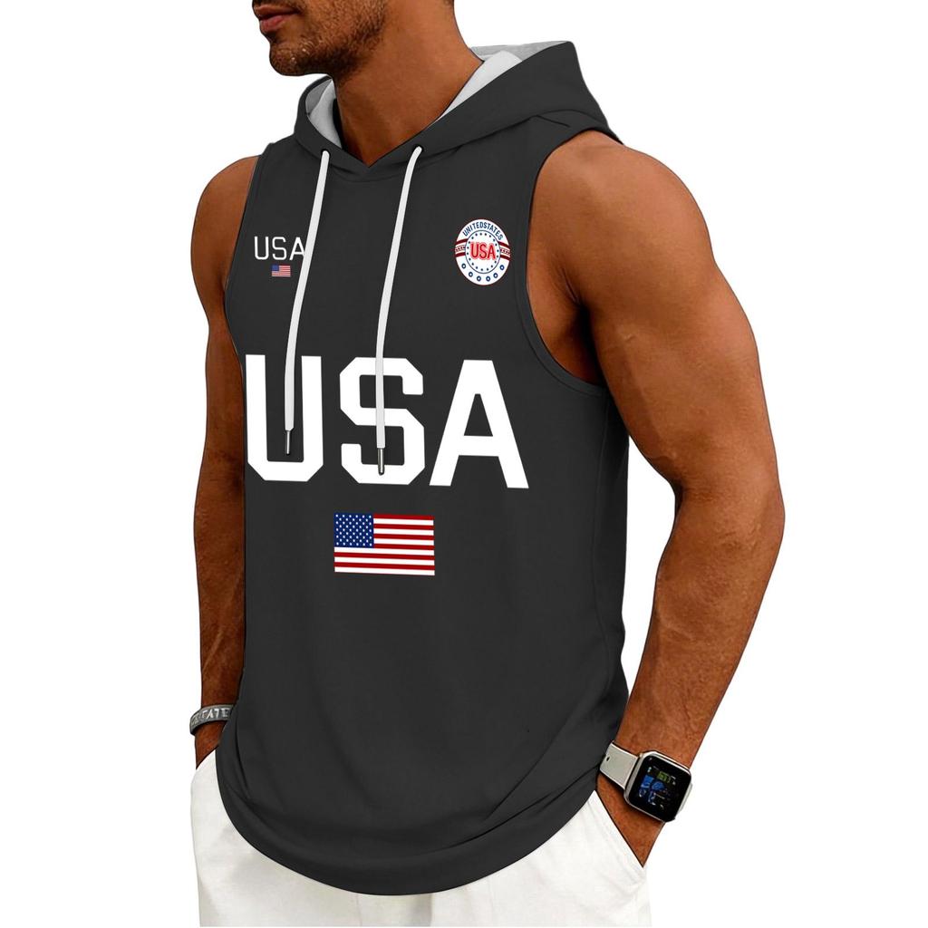 Men's Tank Top Gym Sleeveless Hoodie Shirt Washed Sports Muscle Shirts Fitness Vest With Hood