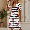 Women's Summer Classic Print Dress Casual Beach A-line V-neck Loose Sundress
