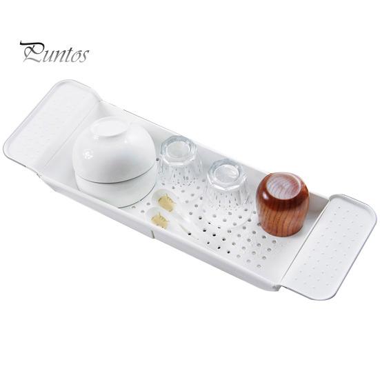 

Полка для ванны, удобная телескопическая полка для ванны, дизайн со сливными отверстиями, противоскользящий лоток для хранения для домашней ванной комнаты белый