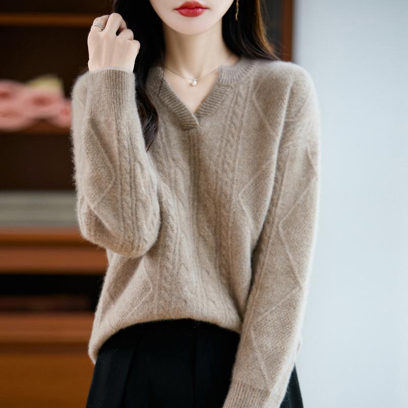 Women's cashmere sweater Qinghe cashmere 30% cashmere 70% wool autumn and winter pullover warm and fashionable