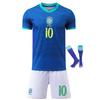 Kinder Brasilien Neymar Fußballtrikot Sportbekleidung Blau Kurzarm Fußballtrikot Jugend Trainingsset