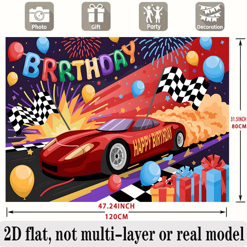 Racing Birthday Banner, Speed Car Backdrop Wall Decor for Party