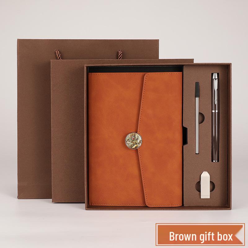 A5 Tri-fold Buckle Notebook Gift Set: Business, Meeting & Logo Printable Record Book