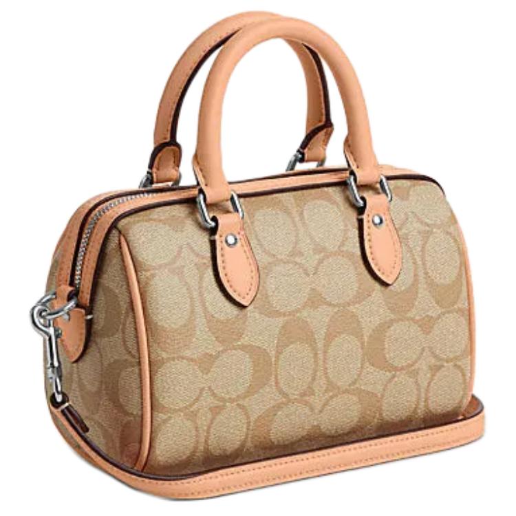Coach Rowan 18 Classic Monogram Zip Closure Shoulder Tote Crossbody Bag Small Women bags Khaki Light-Orange CS183-SVX1W