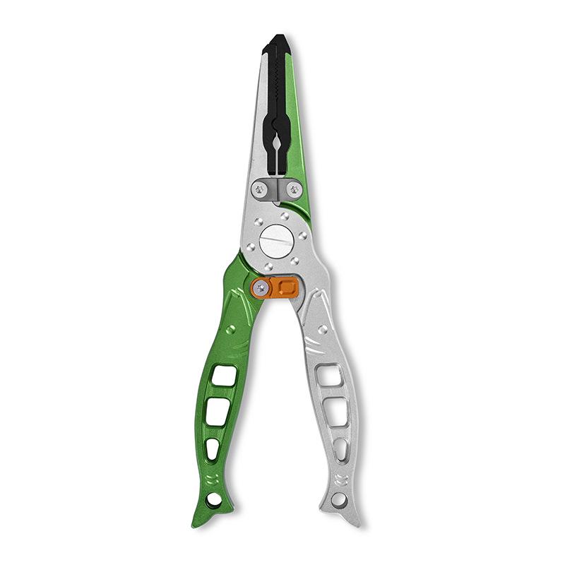 Multi-functional Extended Lure Pliers with Straight & Flat Jaws, Hook Remover, Scissors, and Deep Throat Fish Control Pliers.