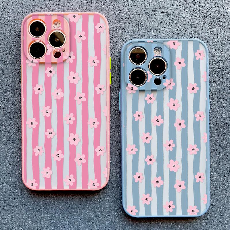 Colorful Striped Minimalist INS Small Floral Pattern Phone Case For iPhone 17 16 14 15 Pro Max Plus 11 13 Mini 12 Pro Max Covers