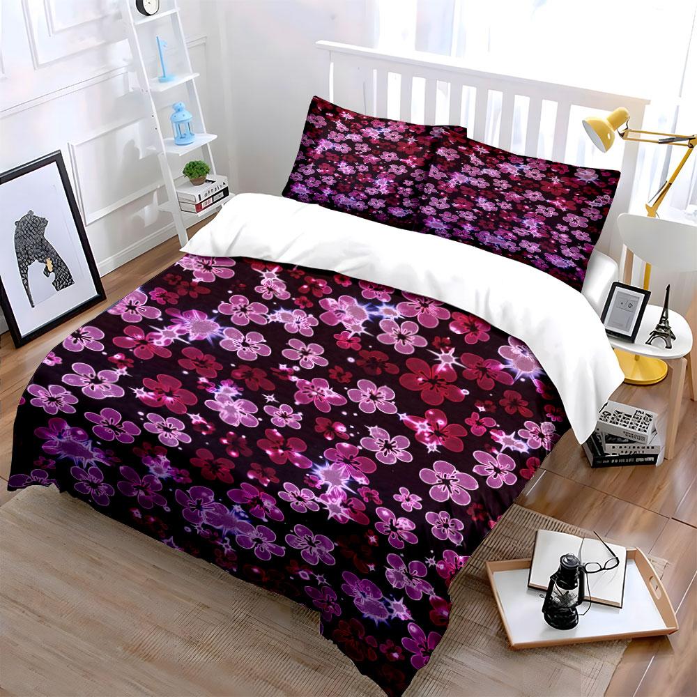Pink and purple flowers. Bedding sets Duvet cover sets Duvet covers Pillowcases(1 * Duvet Cover 2 * Pillowcases without duvet insert)