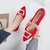 Fashion Wedding Bride Shoe Red Woman Flats Low Heel Elegant Square Buckle Slip On Stylish High Quality Fashion Popular Shoes for Women