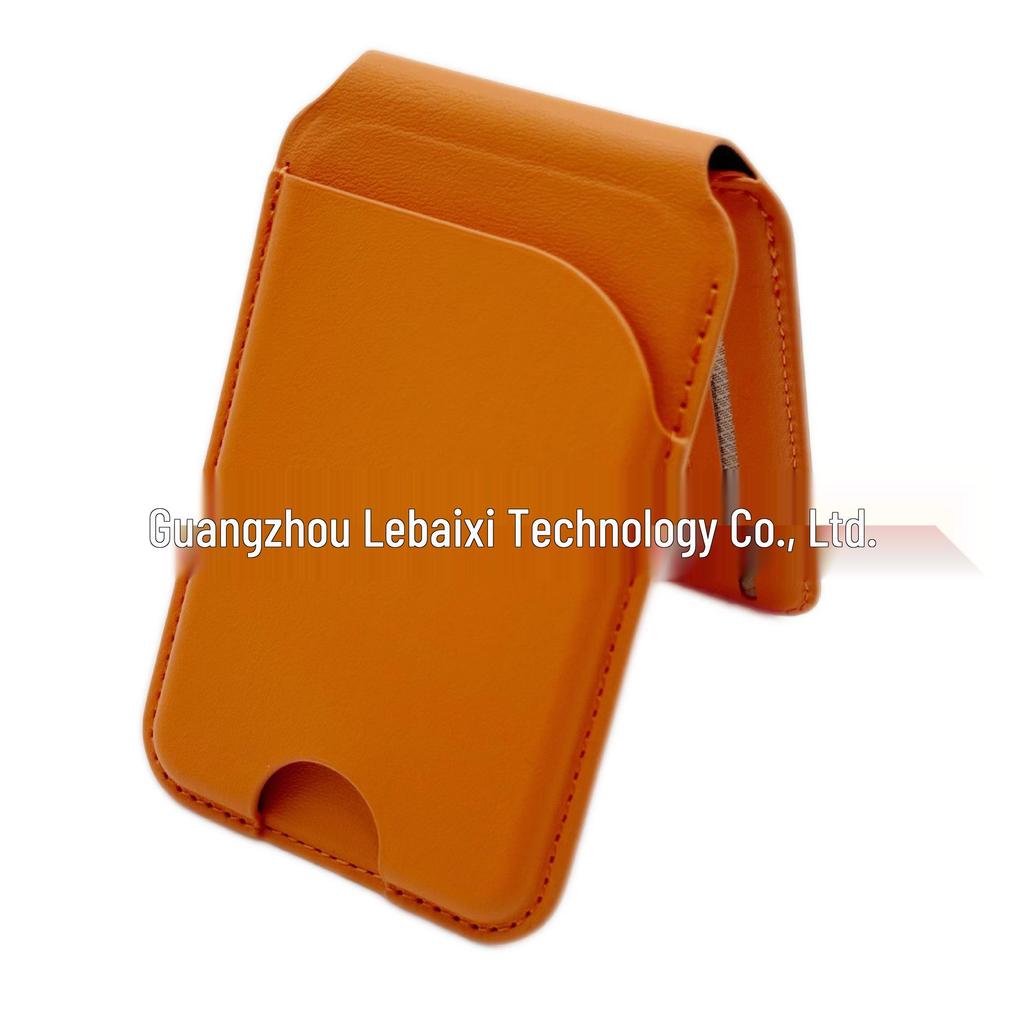 European Fashion Magnetic MagSafe Card Holder: Eco-Friendly PU Leather Folding Stand with Metal Hinge.