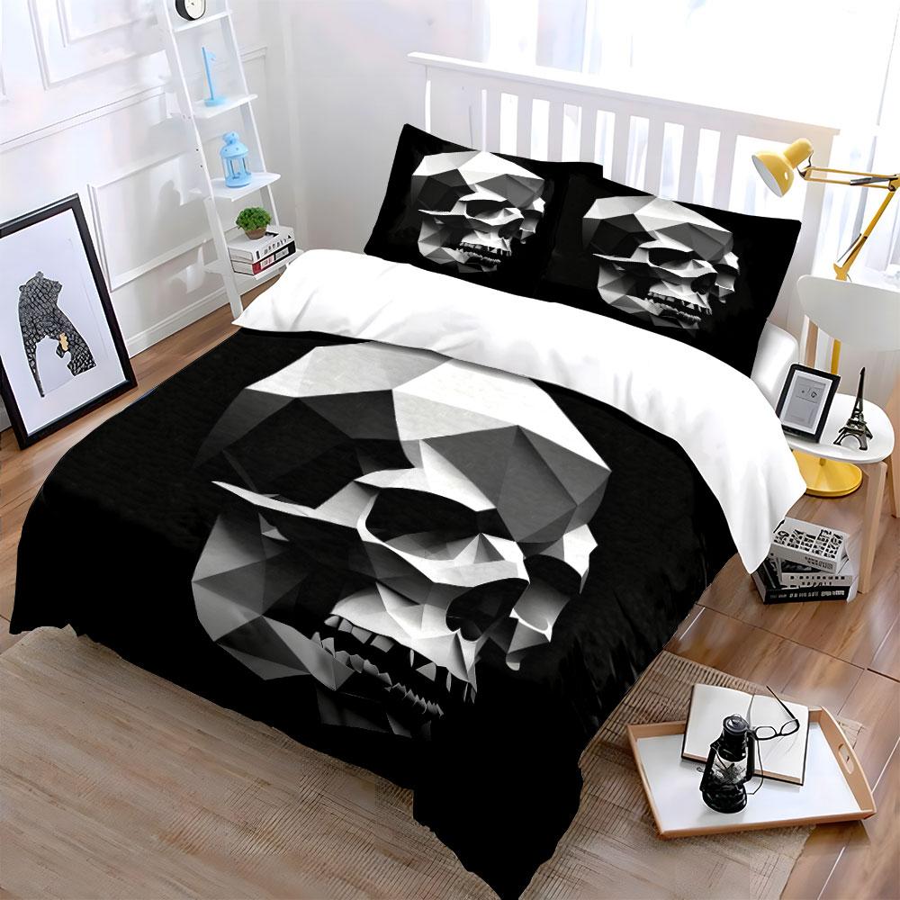 Geometrisches Totenkopf Kunst Set Dekor Weiche Bequeme Bettbezug Bettwäsche Set Enthalten 1*Bettbezug & 2*Kissenbezüge, Geschenk