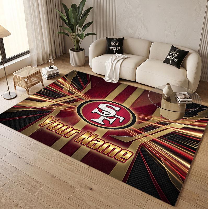 Custom Rug San Francisco 49ers Pattern Print Name Text Soft Non‑Slip Floor Carpet for Home Indoor Decoration