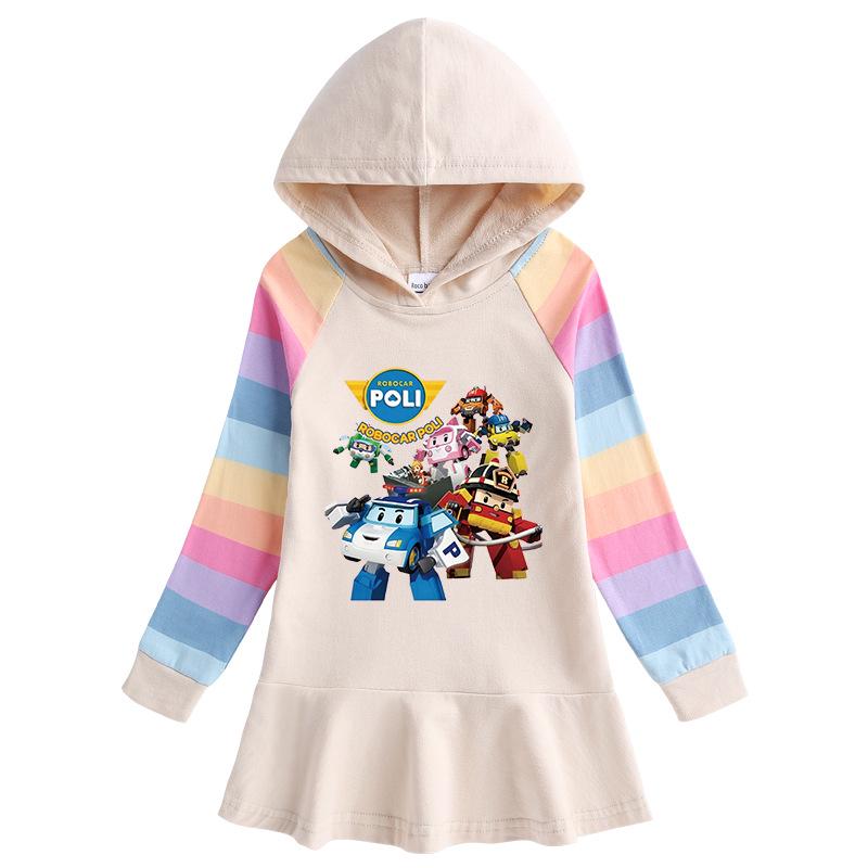 Girls' Ruffle Rainbow Princess Hoodie Dress with Long Sleeves for Spring and Autumn