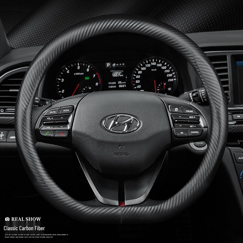Compatible Steering Wheel Cover for Hyundai Models: Ix35, Lingdong, 25 Yue Dong, Reina, Mingtu, Festa, Langdong, Tucson - Carbon Finish