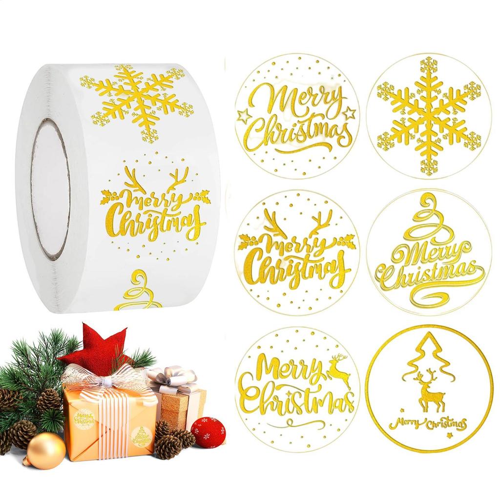 500Pcs Gold Snowflake Christmas Stickers Candy Bag Envelopes Sealing Label Christmas Gifts Box Decorations Sticker
