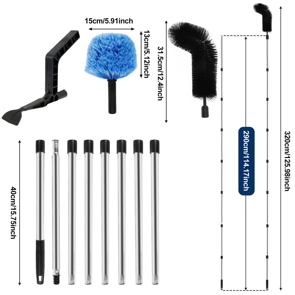 8/9/11Pcs Gutter Cleaning Brush Stainless Steel Roofing Cleaning Tool with Flexible Bristle 7/8 Pole Adjustable Gutter Cleaner
