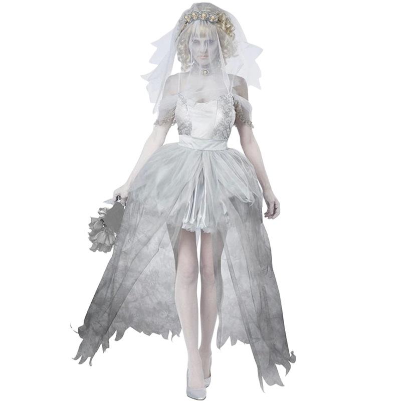 Halloween costume black cape ghost bride vampire bad witch