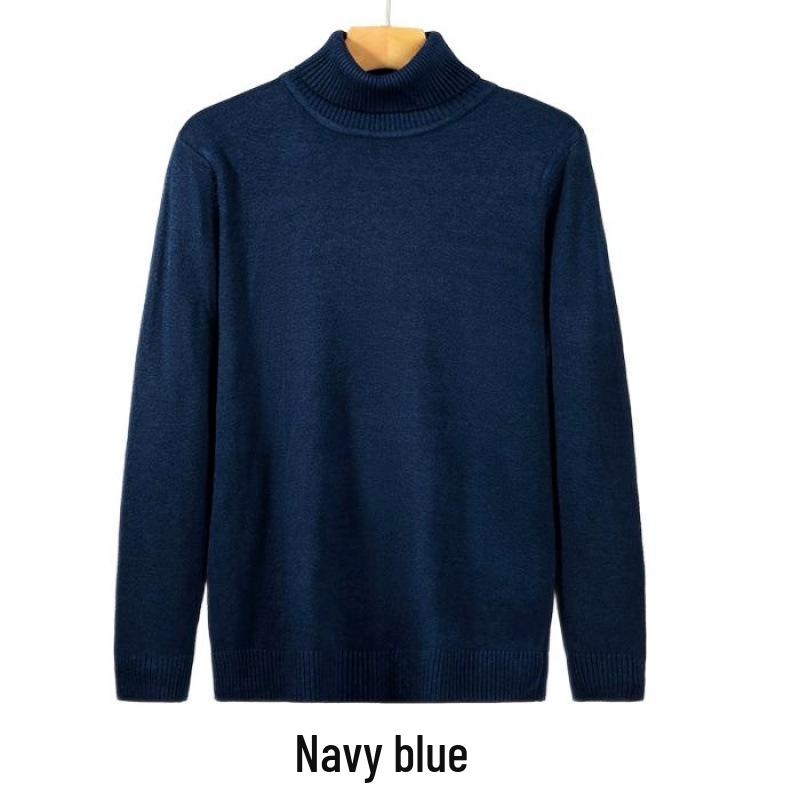 Men's Loose Plus Size High Neck Knit Sweater - Solid Color, Long Sleeve, Spring/Autumn/Winter