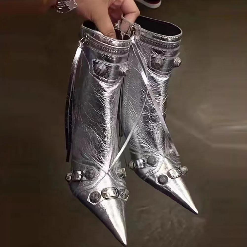 Fashion Sexy Knee High Boots 2024 Winter Boots Brand Design Super High Thin Heels With Rivet Retro Fashion Cool Women Shoes Big Size 46
