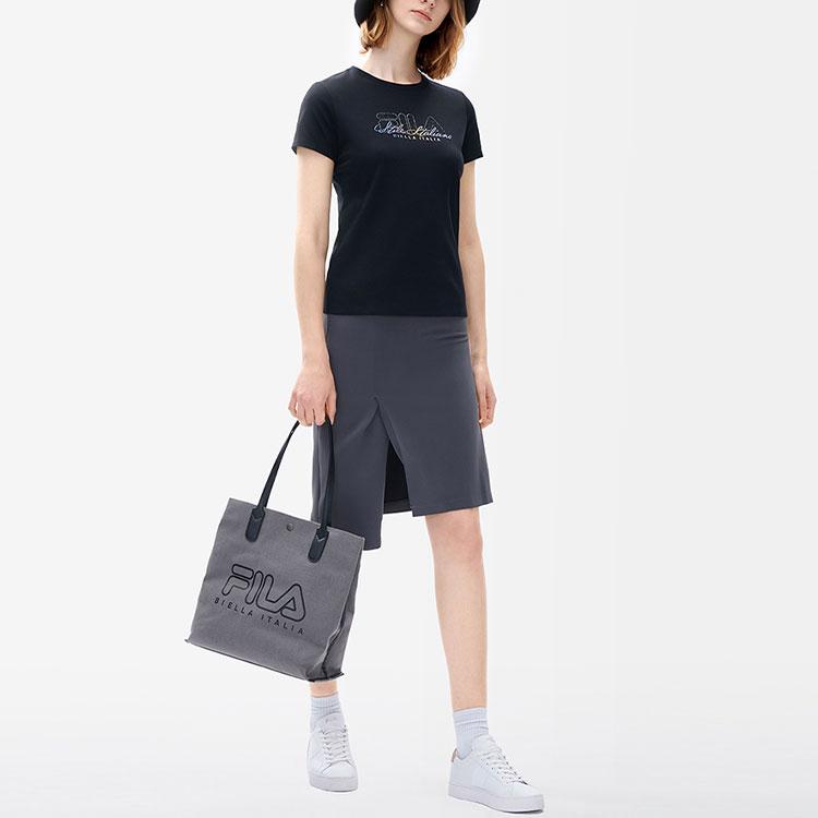 Fila Letter Print Fashion Casual Versatile Round Neck Short Sleeve T-Shirt Women Tops Black F11W227102FBK