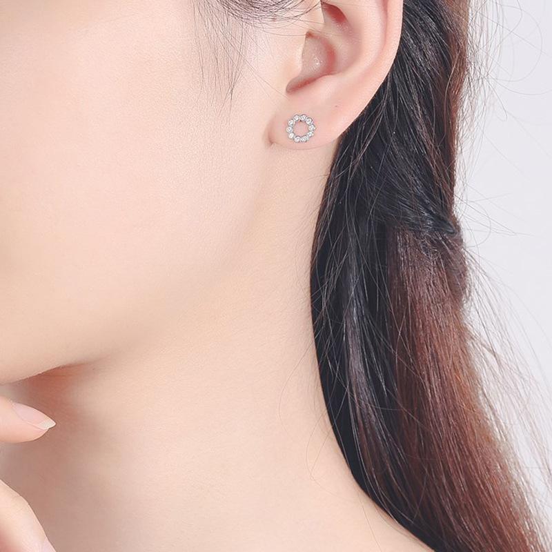 S925 Sterlingsilber Schlichter Voll-Diamantring Ohrstecker Koreanischer Stil Süßer Joker Damen Silberschmuck