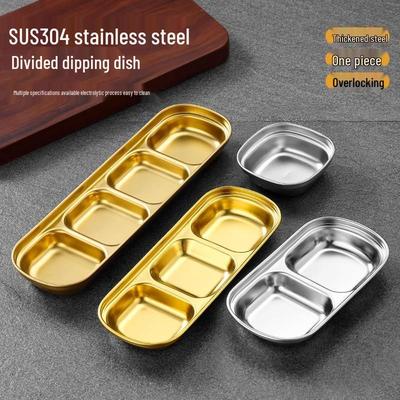 Korean Style Stainless Steel Divided Sauce Dish for Hot Pot, BBQ, Sushi