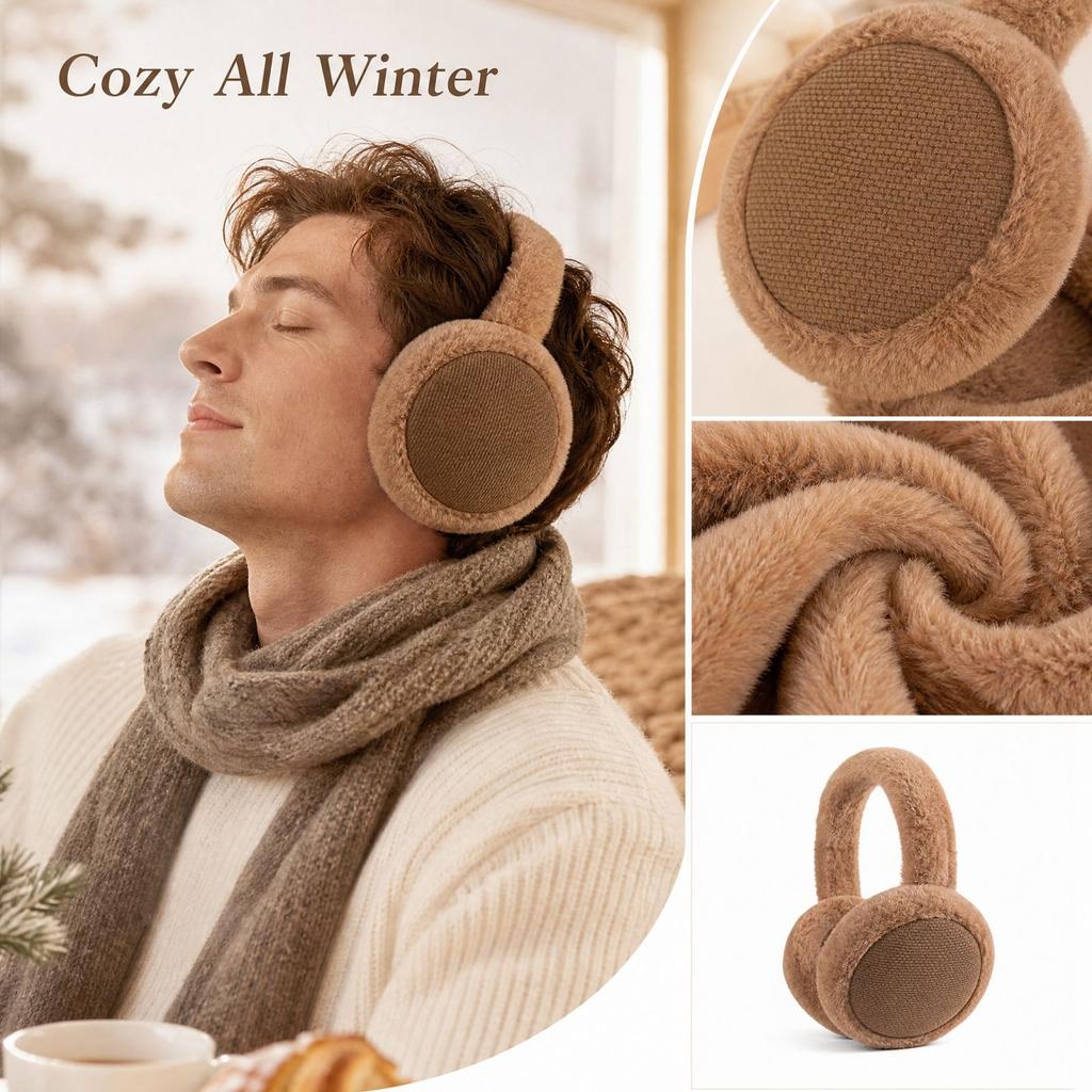 Winter Foldable Plush Earmuffs, Warm Ear Warmers for Cold