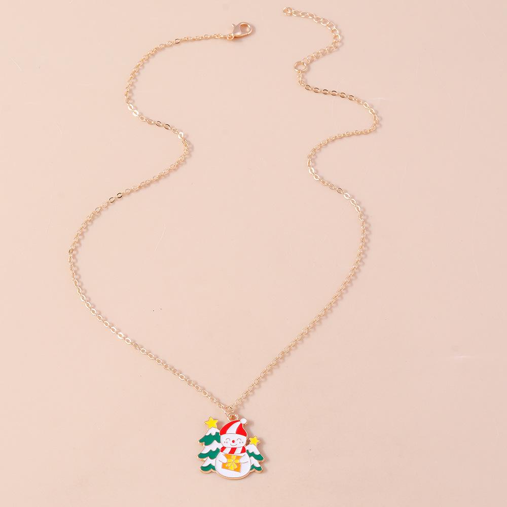 Trendy Christmas Necklace with Santa, Wreath, and Snowman Pendants