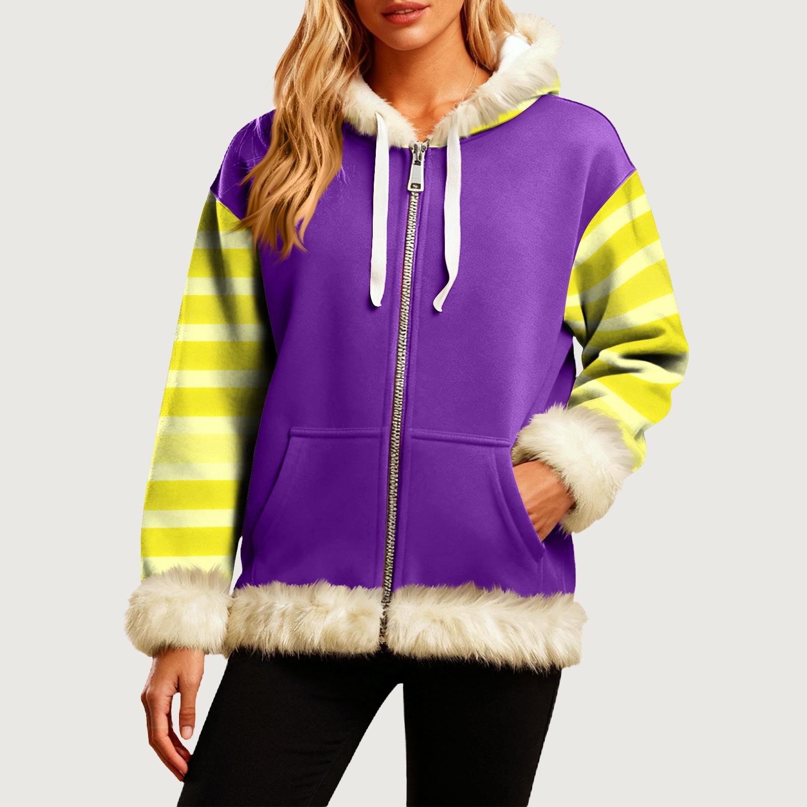 

Женская Удобная Свободная Модная Повседневная Толстовка-Куртка с Длинным Рукавом, Карманами и Капюшоном с Полосатым Принтом XL фиолетовый