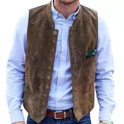 Herren Wildlederweste mit mehreren Taschen, Stehkragen, Lässige Business-Weste in Braun, Schwarz, Weinrot, Blau, Olivgrün