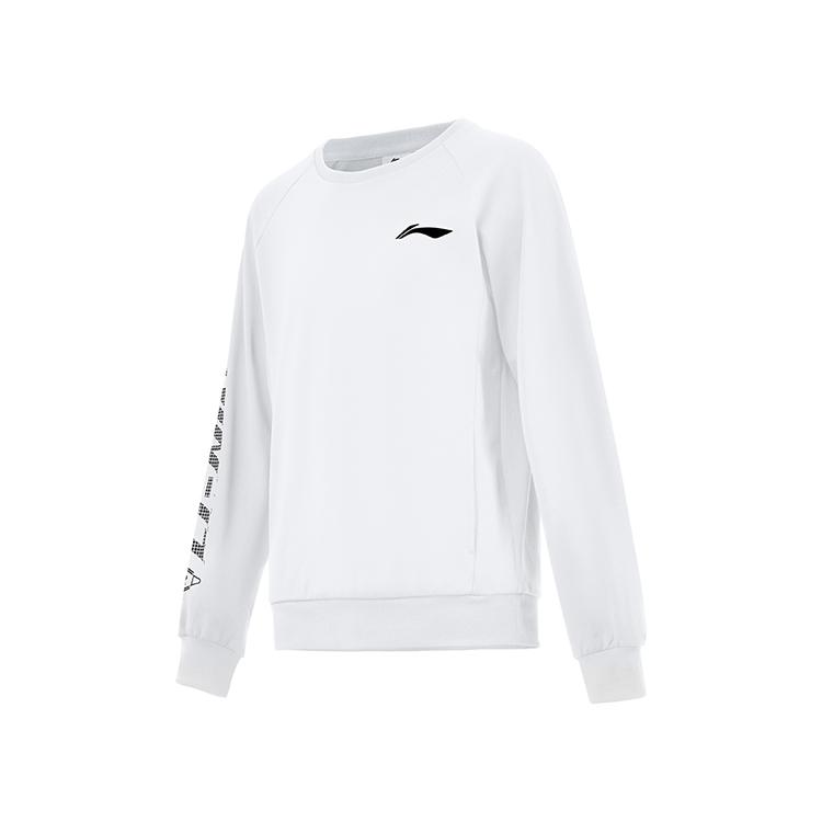 Li Ning Badminton Series Simple Letter Print Comfortable Casual Crew Neck Pullover Sweatshirt Unisex Sweatshirt White AWDUH89-2