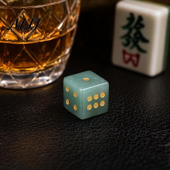 Tabletop Game Dice Natural Hand Carved Stone Dice, Mini Healing Faux Crystal Casual Night 6-Sided Golden Dots for Board Game, Casino Polished