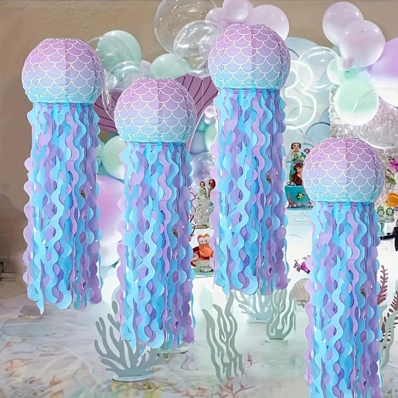 4pc Mermaid Jellyfish Paper Lanterns Hanging Decoration Pink Purple Blue Hanging Paper Lantern Birthday Wedding Party Decoration