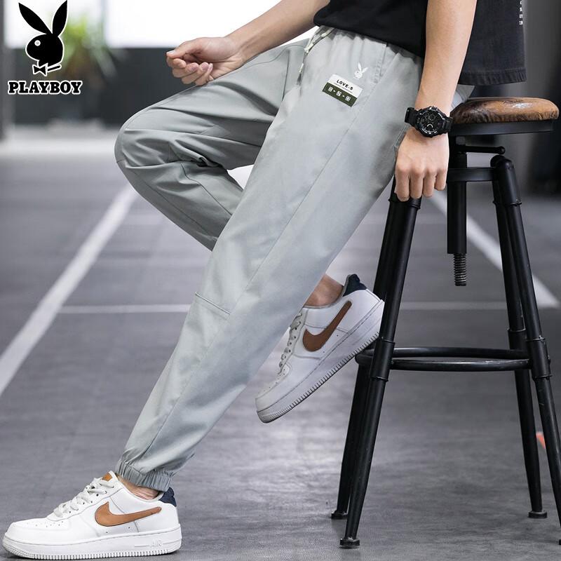 PLAYBOY Herren Cargohose, Frühjahrs- und Sommerhose, Lässige lockere Jogginghose, Trendige lange Hose, Grau, Größe 38