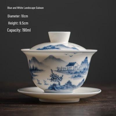 Meishangyuan Hand-painted Blue & White Landscape Gaiwan