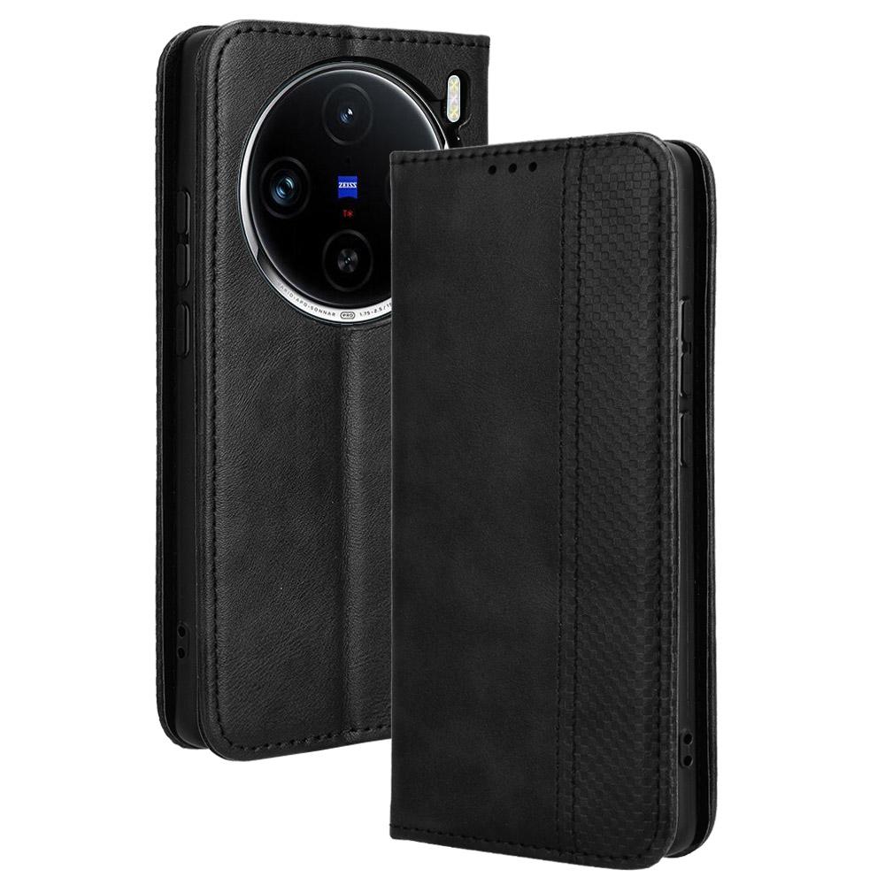 For vivo X100 Pro 5G Case Flip Wallet Retro Leather Flip Phone Cover Magnetic Closure