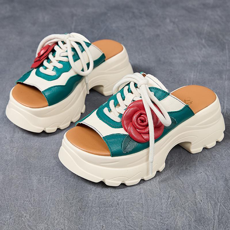 Mode GKTINOO Cuir Véritable Chaussures d'Été Femmes Pantoufles Compensées Extérieur Diapositives Loisirs 2025 Nouvelles Pantoufles Concises Faites Main pour Dames