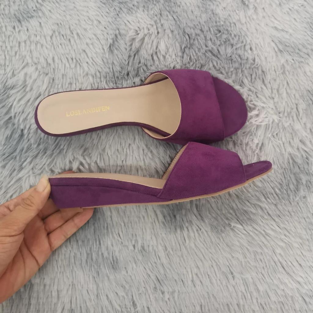 Women Temperament Slippers 3cm Velvet Mules Wedge Sandals Slipper Open Toe High Heels Casual Dress Party Woman Shoes Plus Size