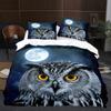 Owl Duvet Cover Set 3D Safari Wildlife Print Comforter Cover Bird Animal Personalized Nighthawk Queen Size Polyester Quilt Cover