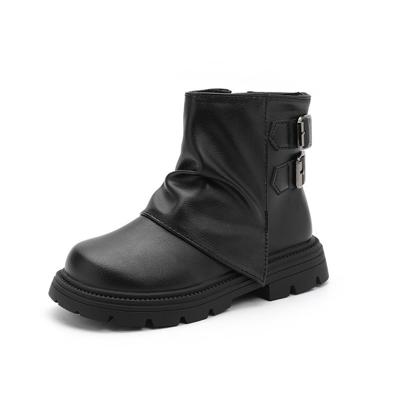 Children New Leather Boots Solid Color Girls Boots for Winter Thick Bottom Plush Fashion Patchwork Versatile Kids Cotton Boots