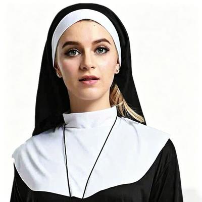 1/3 Pezzi Collare da Suora Set Costume da Suora Cappello Vittoriano Gotico Collo Bianco Oggetti di Scena per Fotografia
