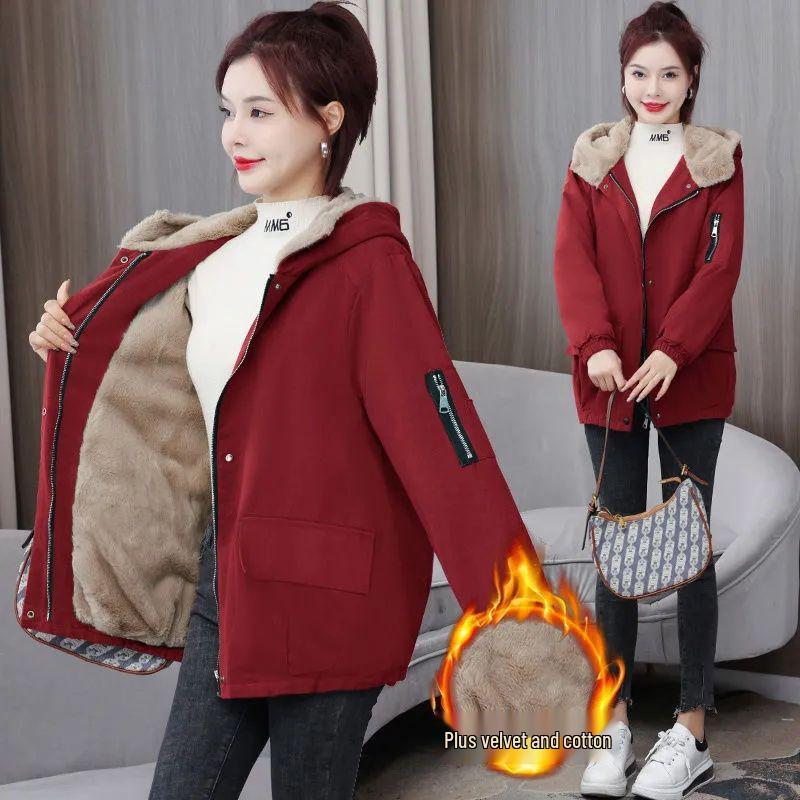 Women's Hong Kong Style Winter Cotton Jacket - Mid-Length, Thickened, Plus Velvet, Trendy & Versatile
