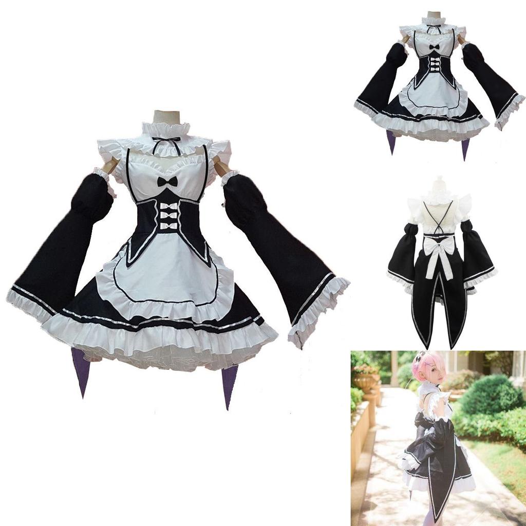 Exquisites Rezero Kara Hajimeru Lsekai Seikatsu Zwillinge Ram/rem Maid-Kleid Cosplay-Kostüm mit perfekten Nähten