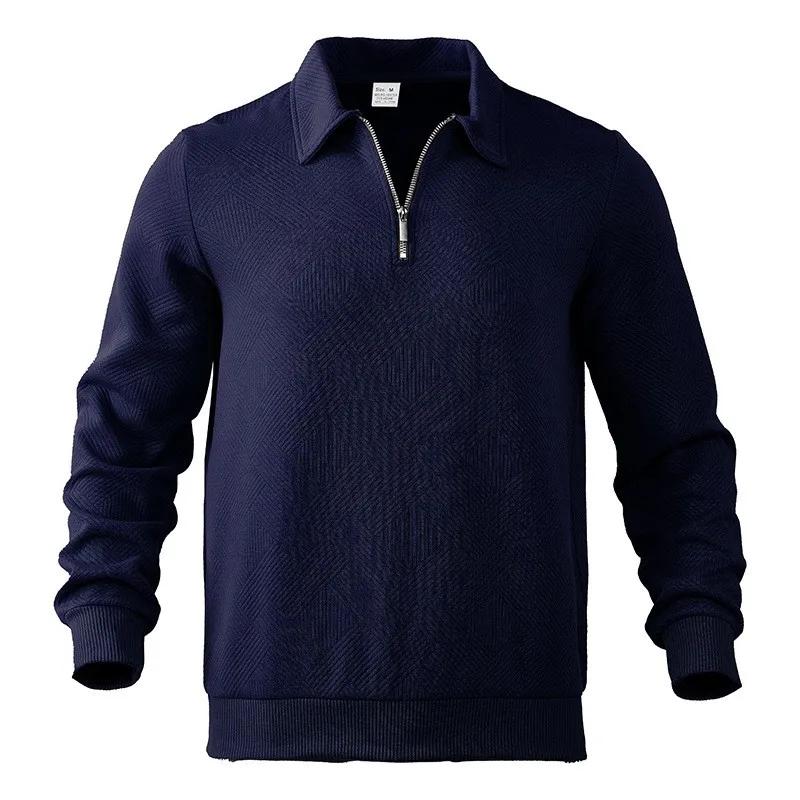 Man Hoodie Half Zip Sweater Pullover Long Sleeve Knit Top Loose Fit Geometric Pattern Casual Shirt Ribbed Cuff Hoodies