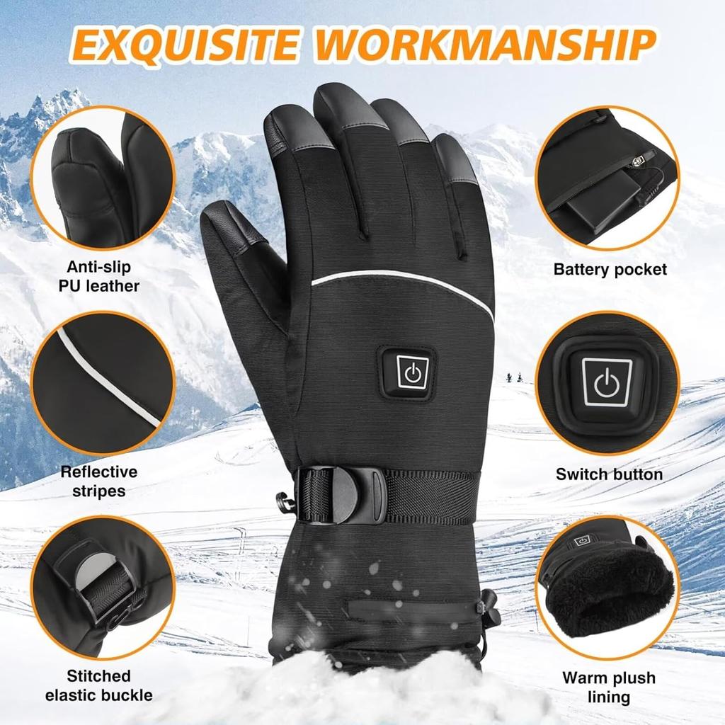 Heated Gloves for Men - Rechargeable Electric Battery Heated Gloves for Men and Women Touchscreen Winter Thermal Glove with 3 Heating Levels
