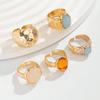 iF ME Vintage Chic Geometric Stone Inlaid Ring Set for Women Simple Chunky Gold Color Geometric Rings Daily Wear Party Jewelry Gifts